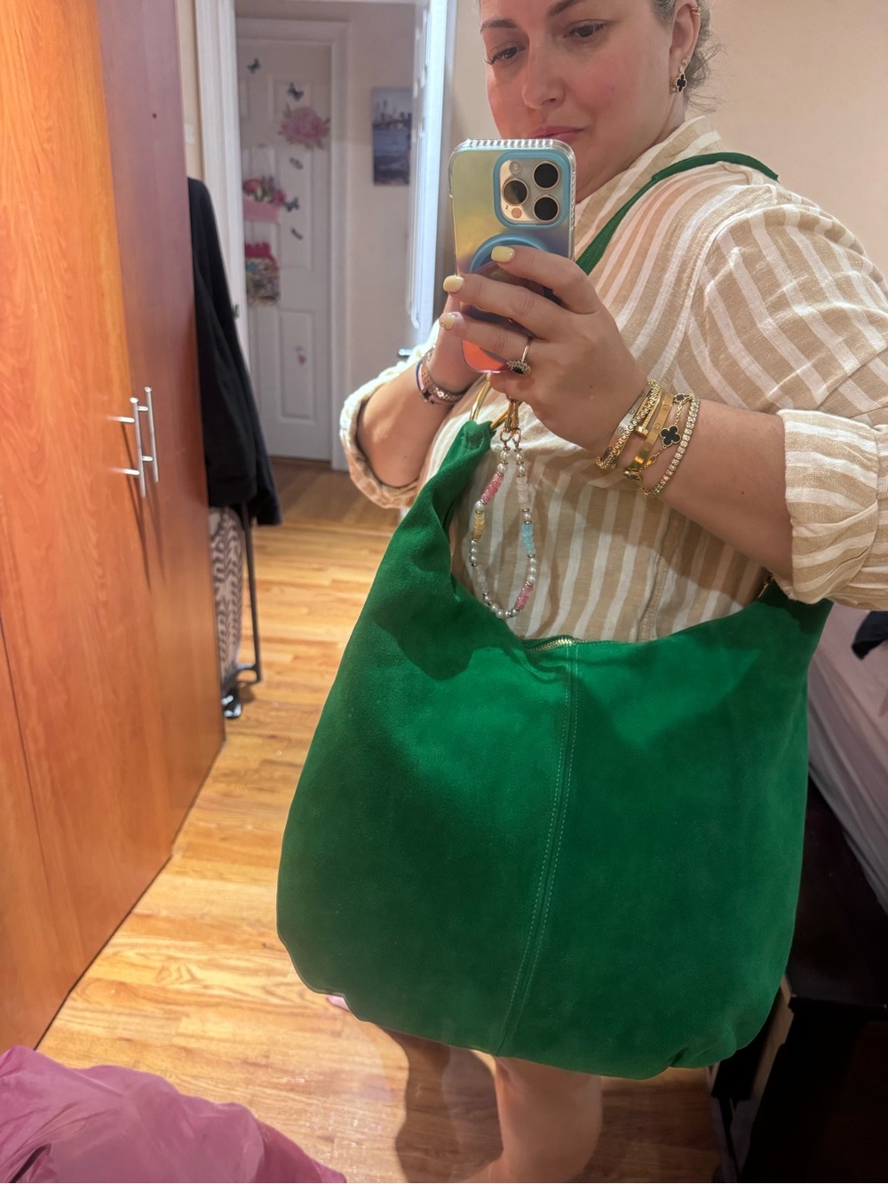 Marlon Green Suede Shoulder Bag - Women's Everyday Hobo Italy